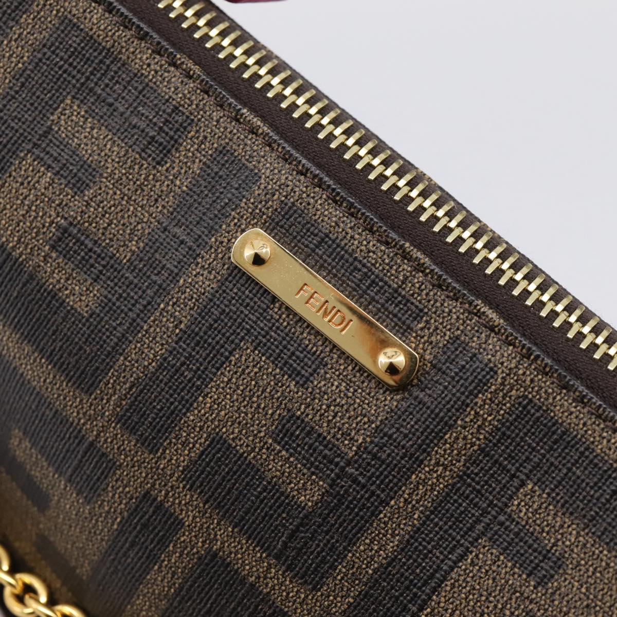 FENDI Zucca Canvas Accessory Pouch PVC Brown Black 8BS073 Auth 195954V