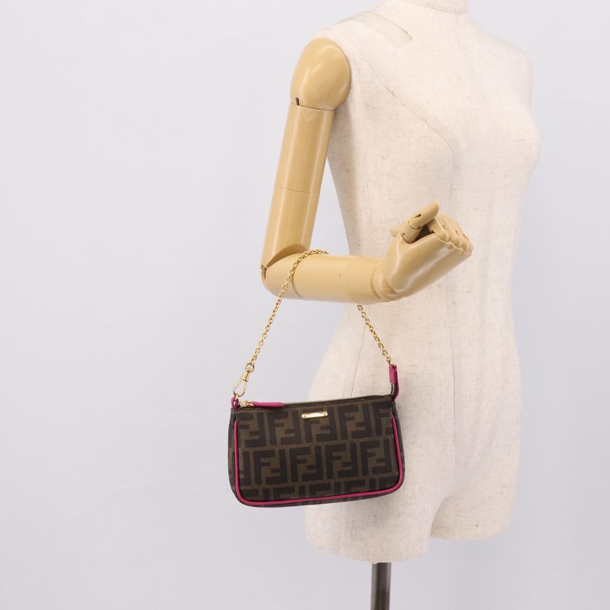 FENDI Zucca Canvas Accessory Pouch PVC Brown Black 8BS073 Auth 195954V