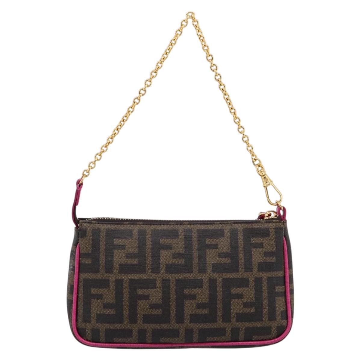 FENDI Zucca Canvas Accessory Pouch PVC Brown Black 8BS073 Auth 195954V