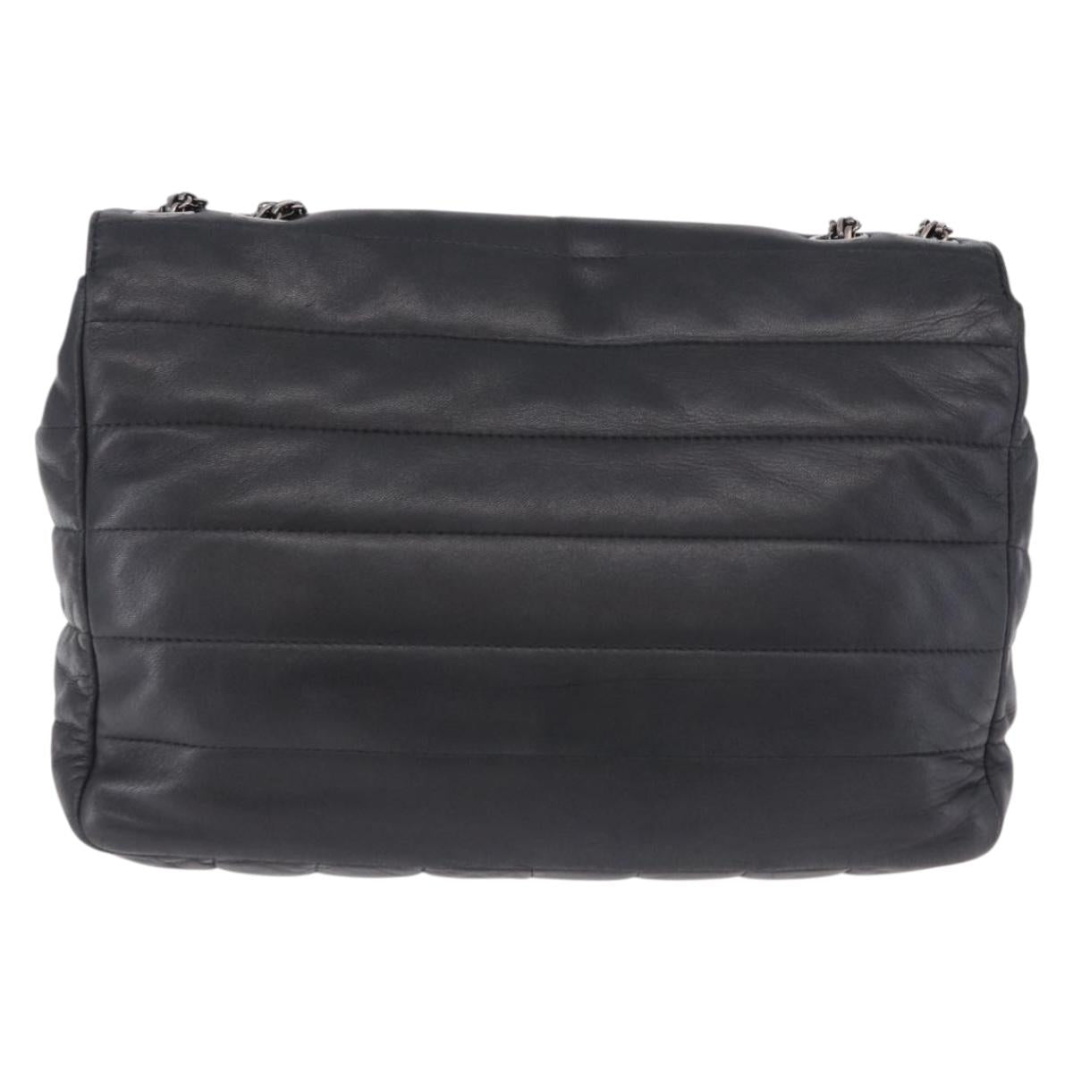 CHANEL Chain Matelasse 2.55 Shoulder Bag Lamb Skin Black Silver CC Auth 195955A