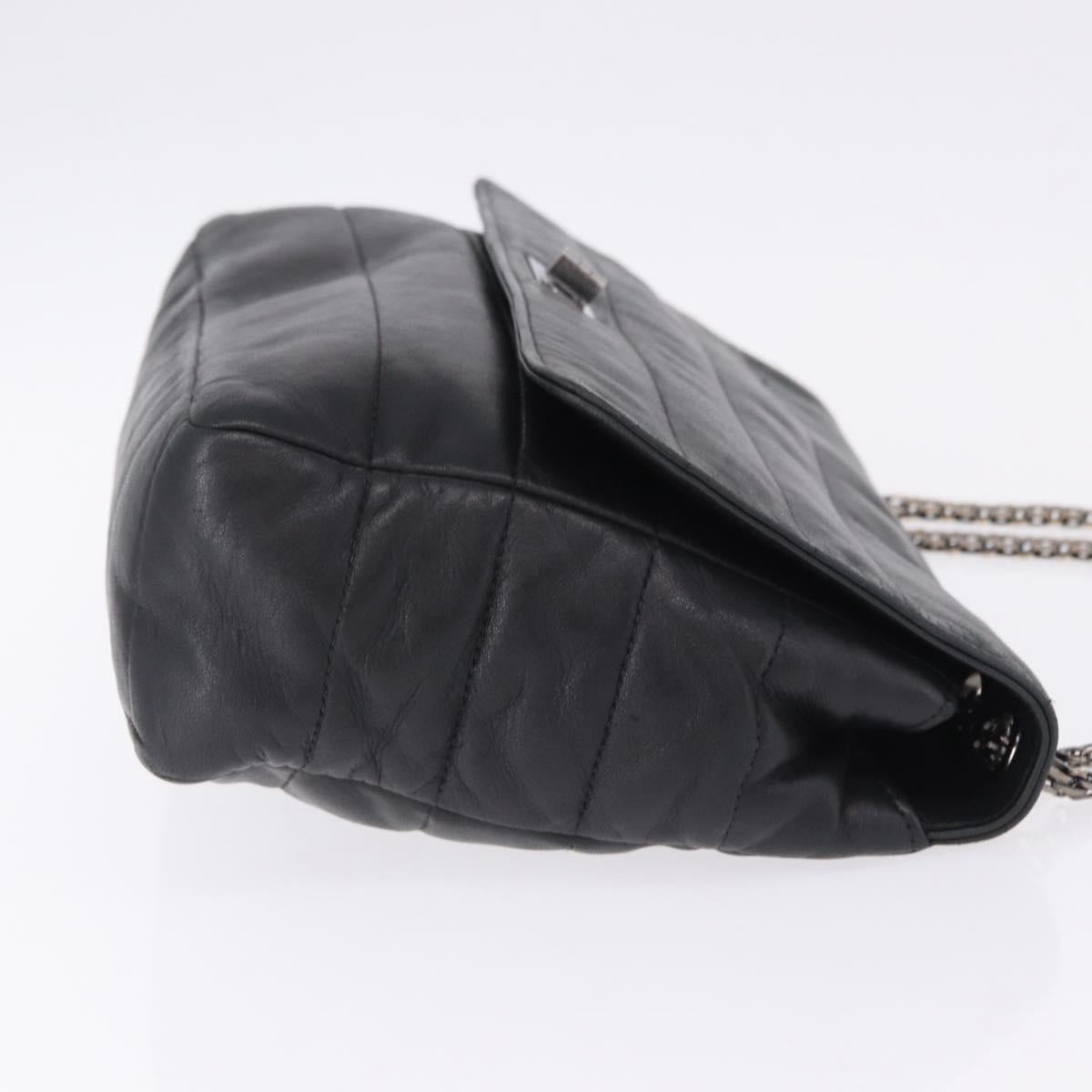 CHANEL Chain Matelasse 2.55 Shoulder Bag Lamb Skin Black Silver CC Auth 195955A