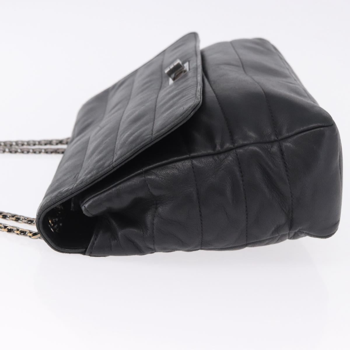CHANEL Chain Matelasse 2.55 Shoulder Bag Lamb Skin Black Silver CC Auth 195955A