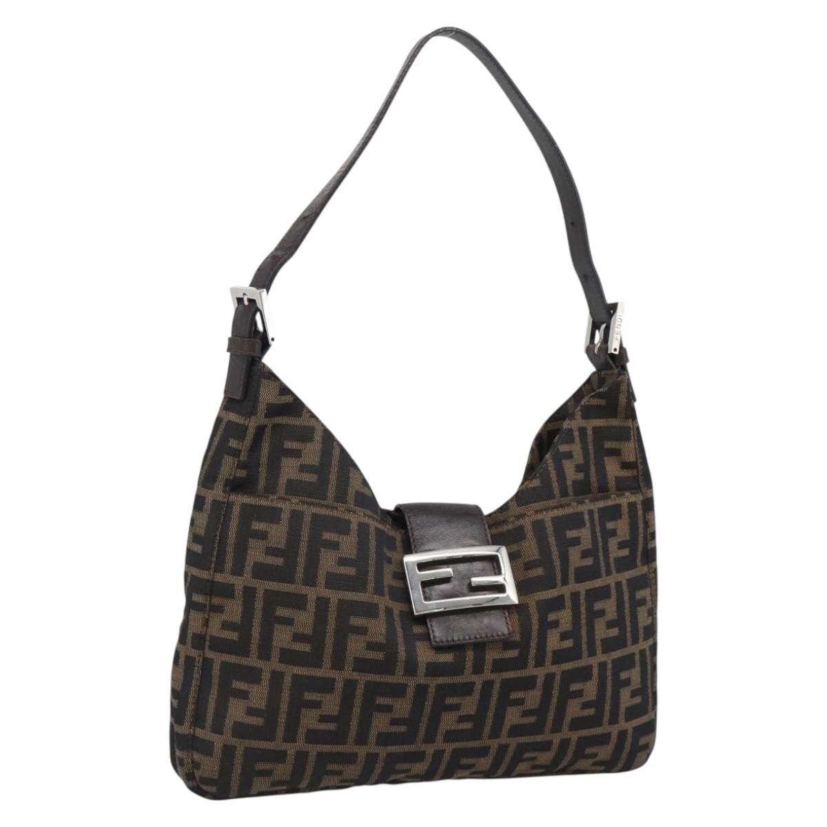 FENDI Zucca Canvas Mamma Baguette Shoulder Bag Brown Black Auth 195956V
