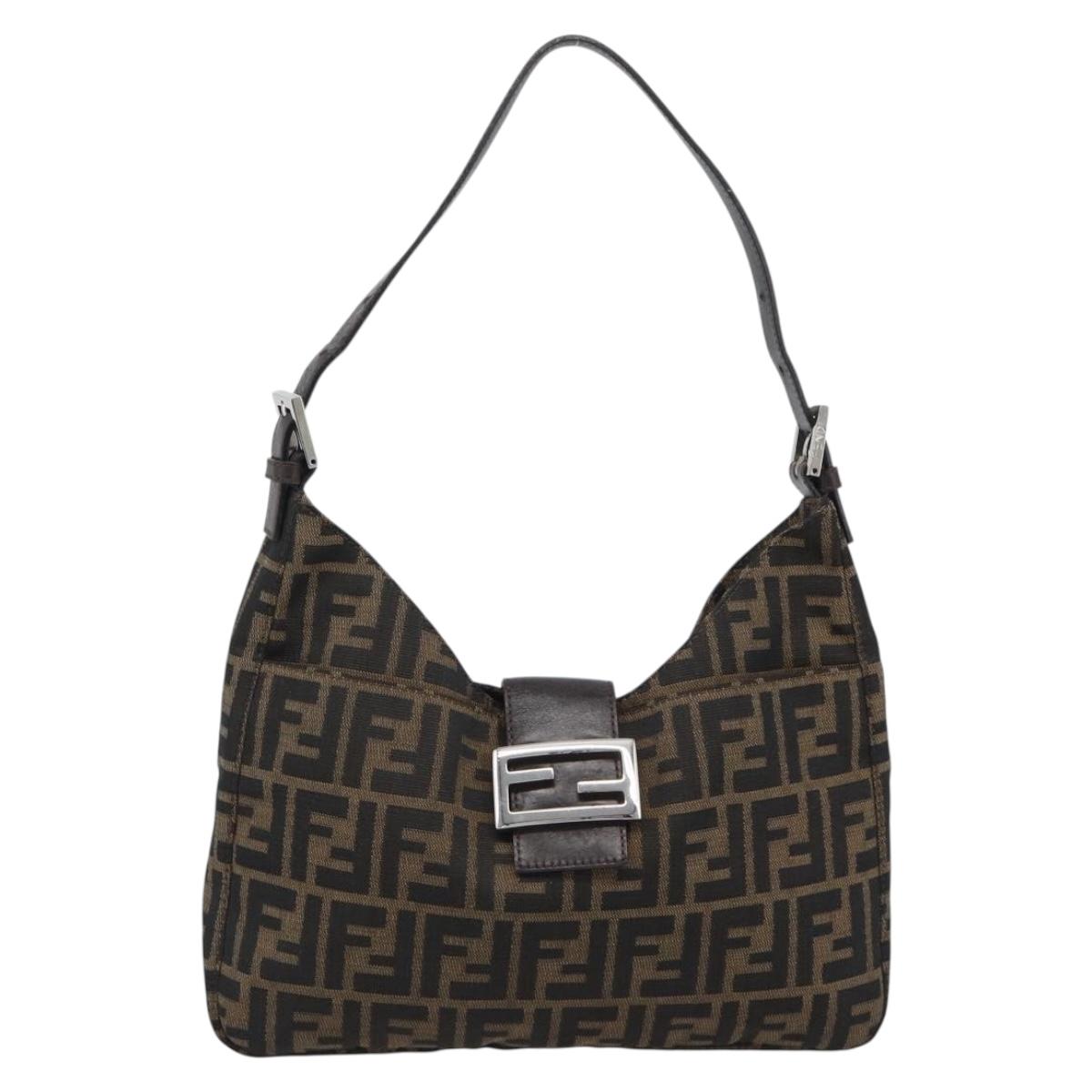 FENDI Zucca Canvas Mamma Baguette Shoulder Bag Brown Black Auth 195956V