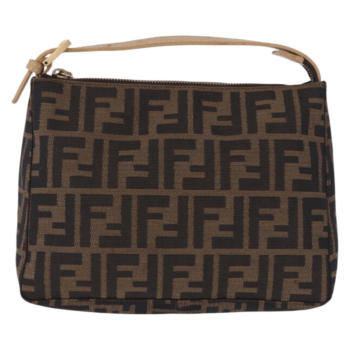 FENDI Zucca Canvas Hand Bag Black Brown Auth 195959V