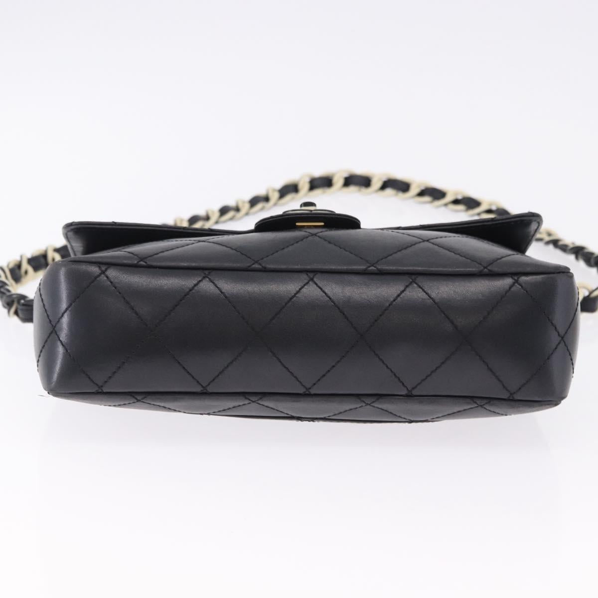 CHANEL Matelasse Chain Shoulder Bag Lamb Skin Black Silver CC Auth 195960A