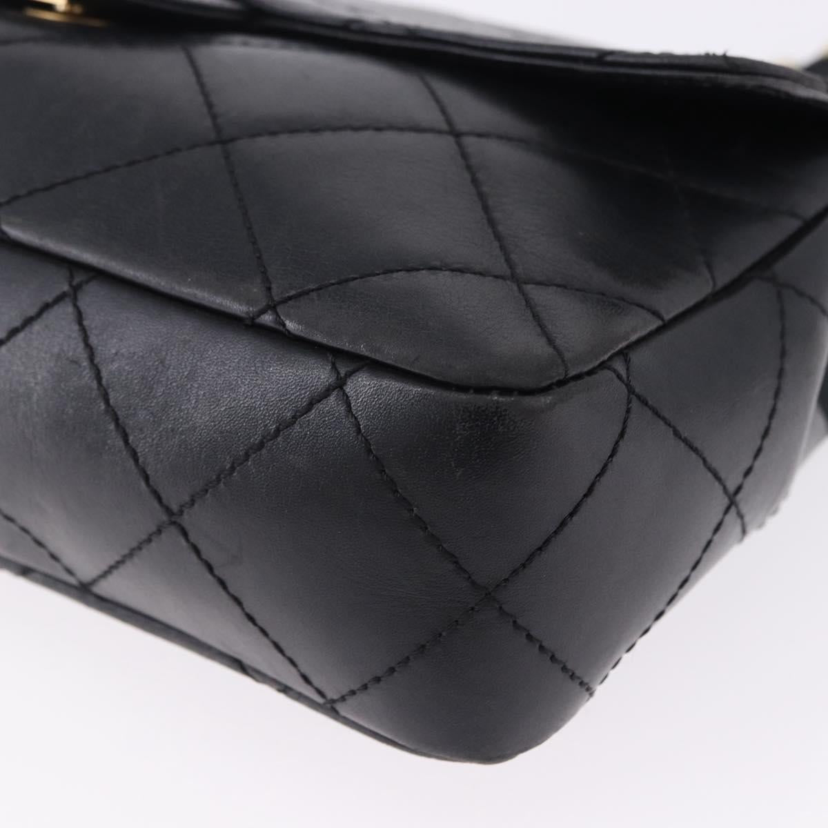 CHANEL Matelasse Chain Shoulder Bag Lamb Skin Black Silver CC Auth 195960A