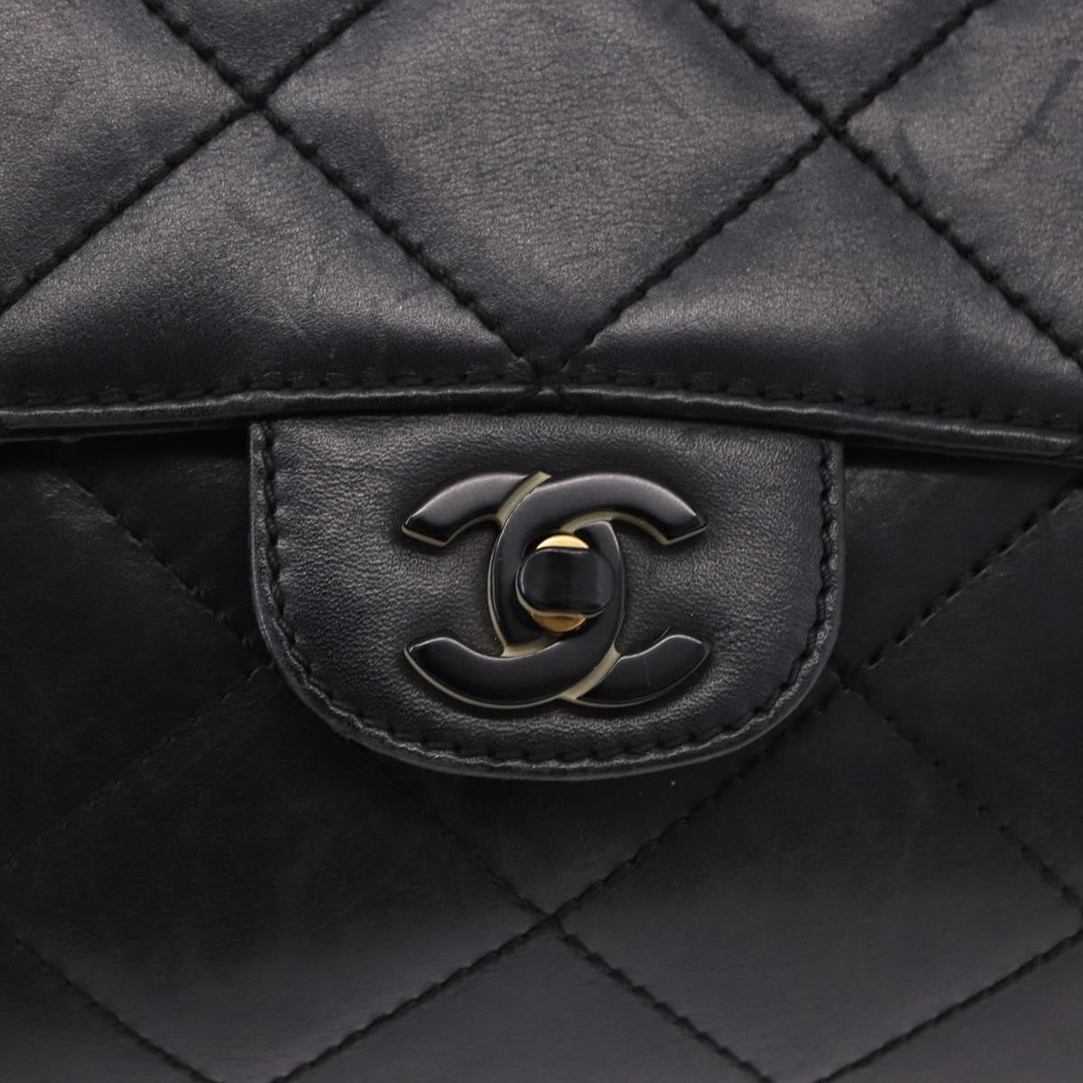 CHANEL Matelasse Chain Shoulder Bag Lamb Skin Black Silver CC Auth 195960A