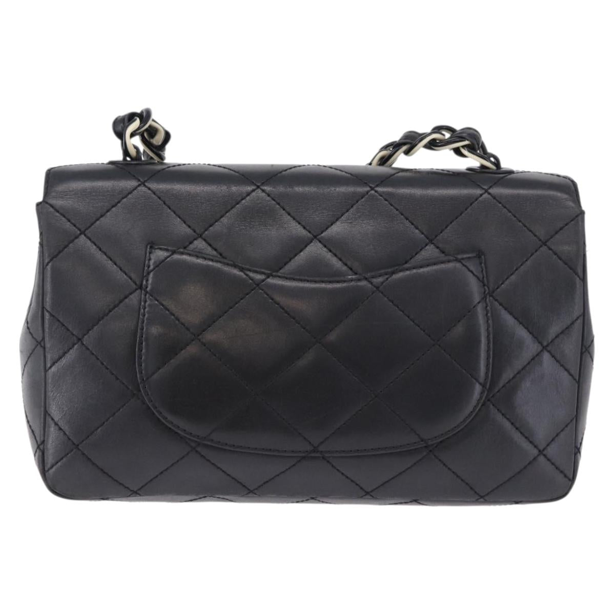 CHANEL Matelasse Chain Shoulder Bag Lamb Skin Black Silver CC Auth 195960A