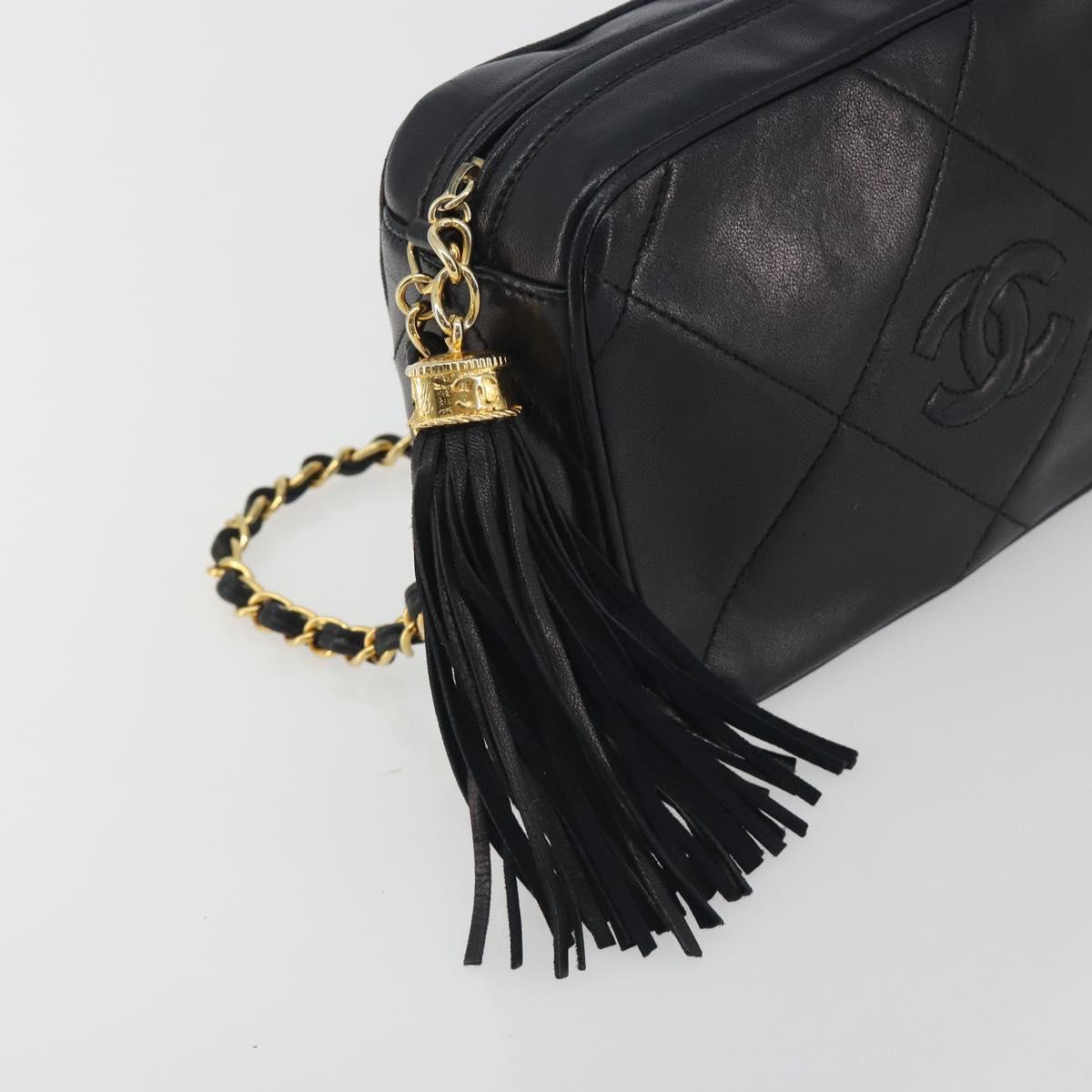 CHANEL Matelasse Chain Shoulder Bag Lamb Skin Gold Black CC Auth 195961V