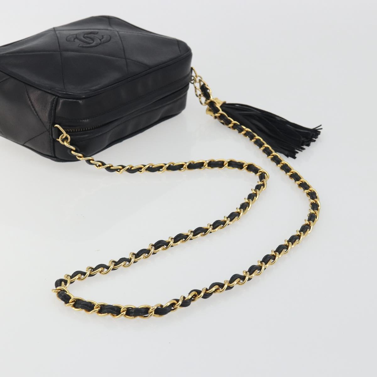CHANEL Matelasse Chain Shoulder Bag Lamb Skin Gold Black CC Auth 195961V