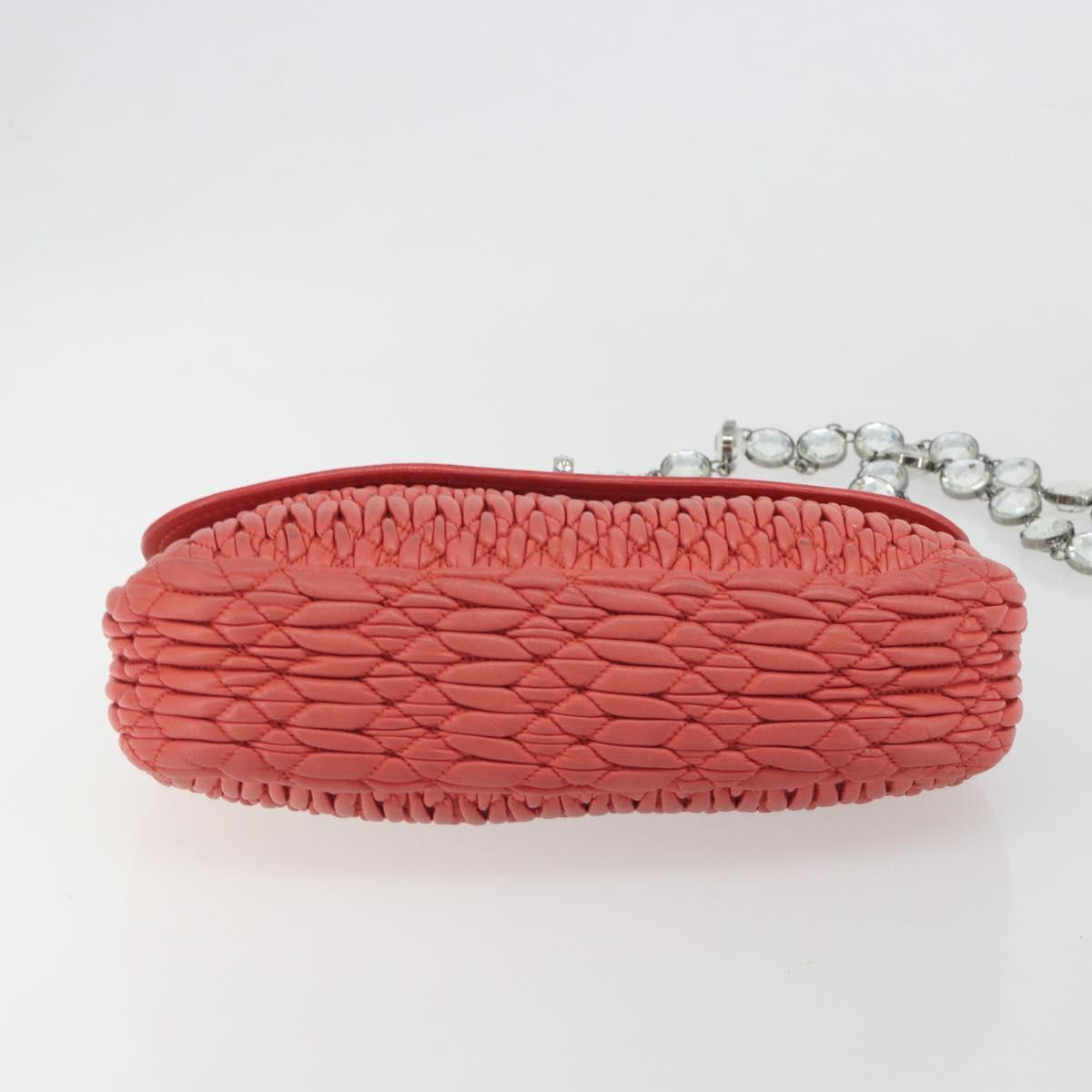Miu Miu Matelasse Chain Shoulder Bag Leather Pink Silver Auth 195963A