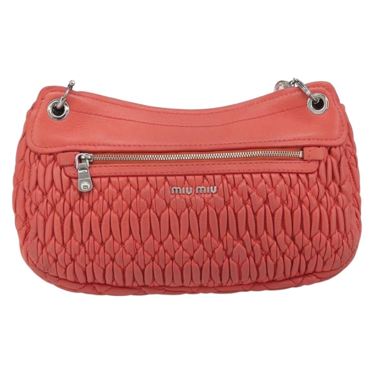 Miu Miu Matelasse Chain Shoulder Bag Leather Pink Silver Auth 195963A