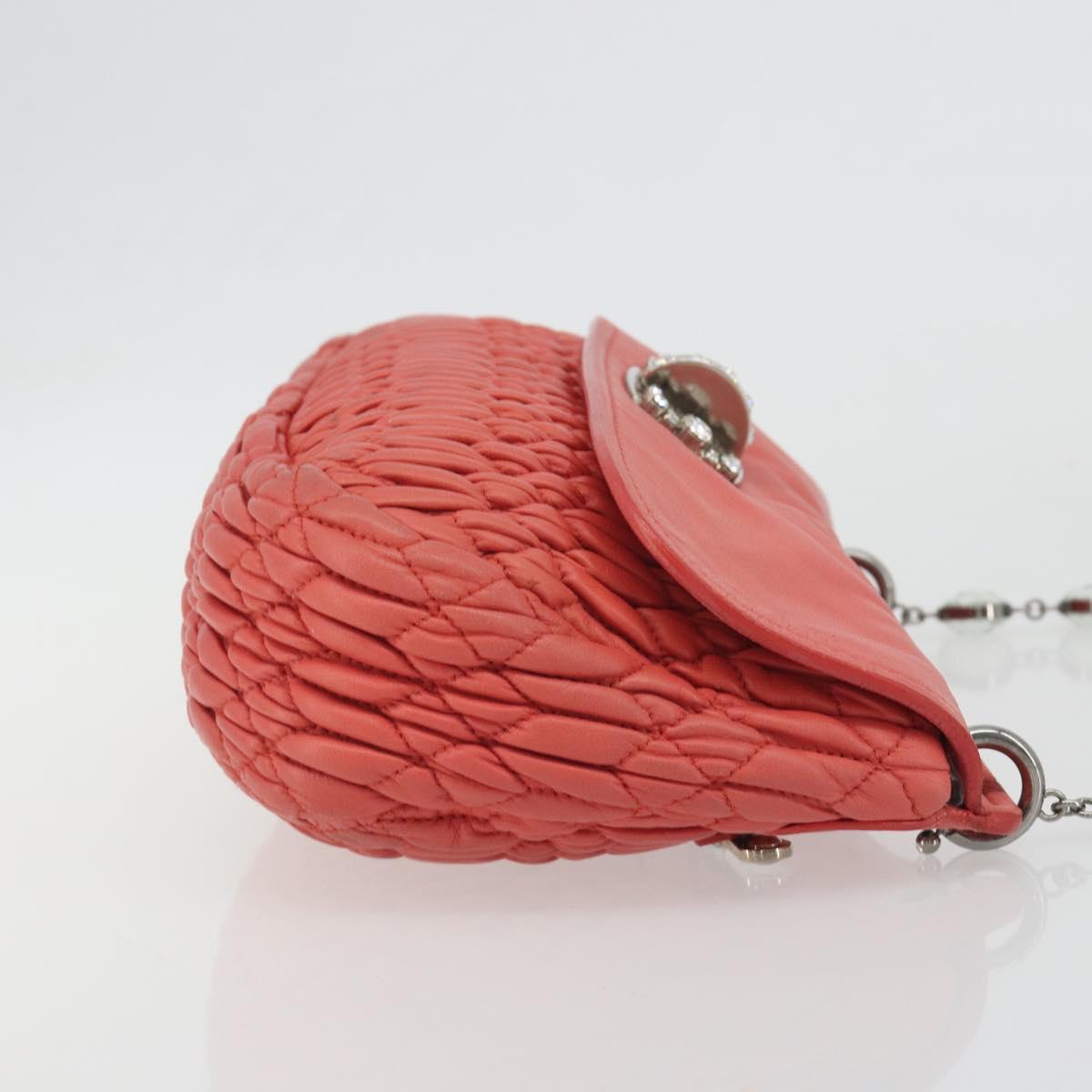 Miu Miu Matelasse Chain Shoulder Bag Leather Pink Silver Auth 195963A