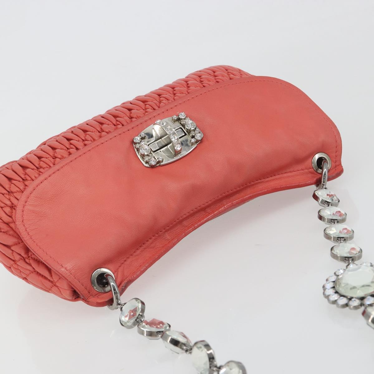 Miu Miu Matelasse Chain Shoulder Bag Leather Pink Silver Auth 195963A