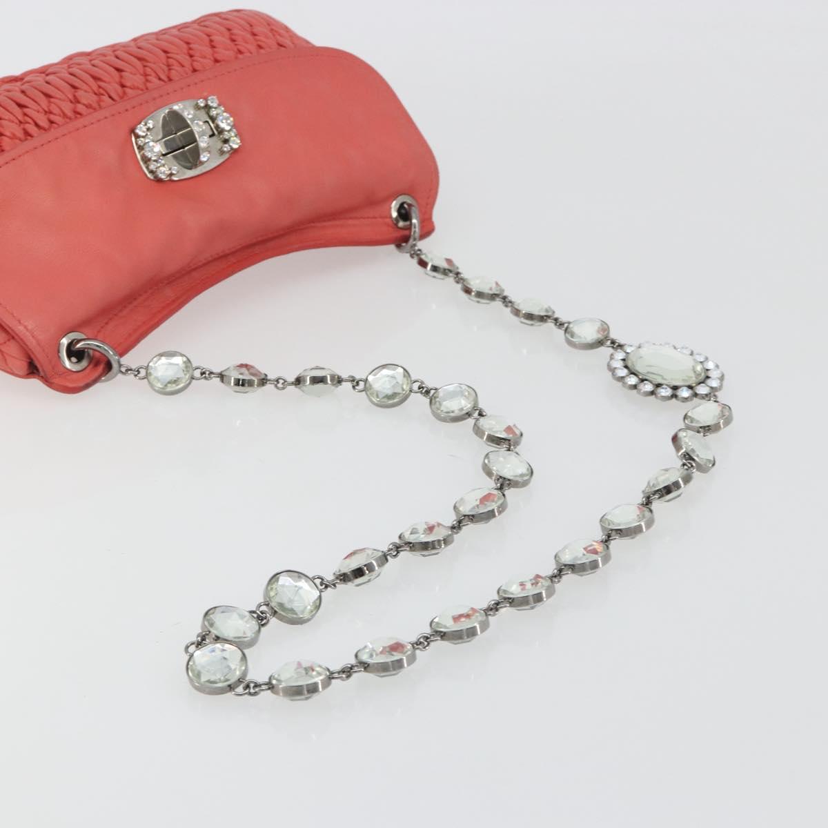 Miu Miu Matelasse Chain Shoulder Bag Leather Pink Silver Auth 195963A