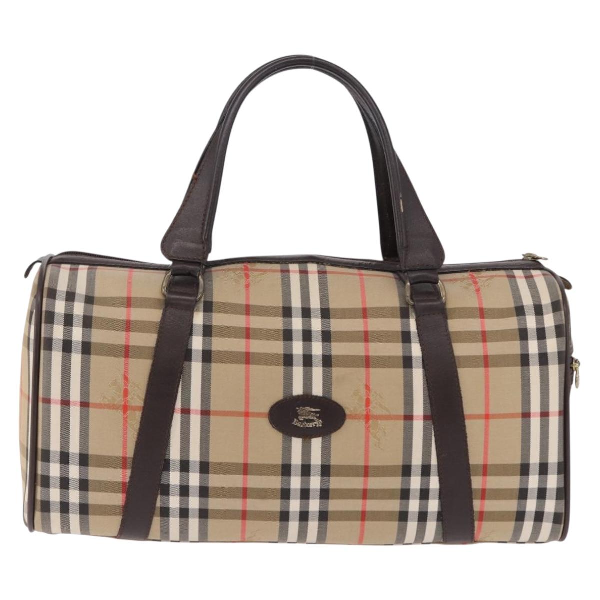 Burberrys Nova Check Boston Bag Canvas Beige Gold Auth 195967A