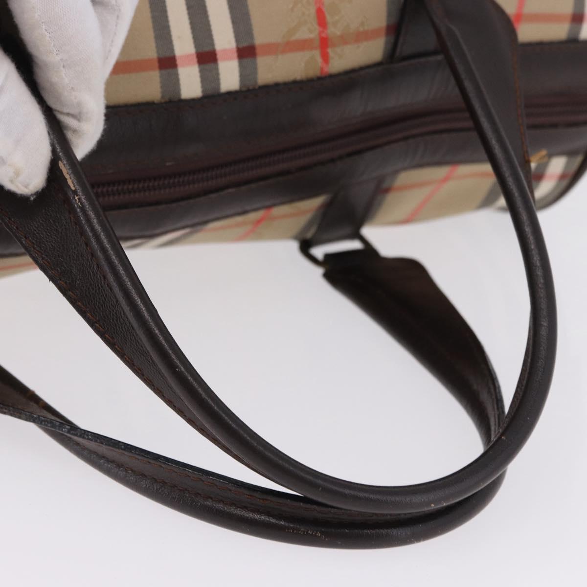 Burberrys Nova Check Boston Bag Canvas Beige Gold Auth 195967A