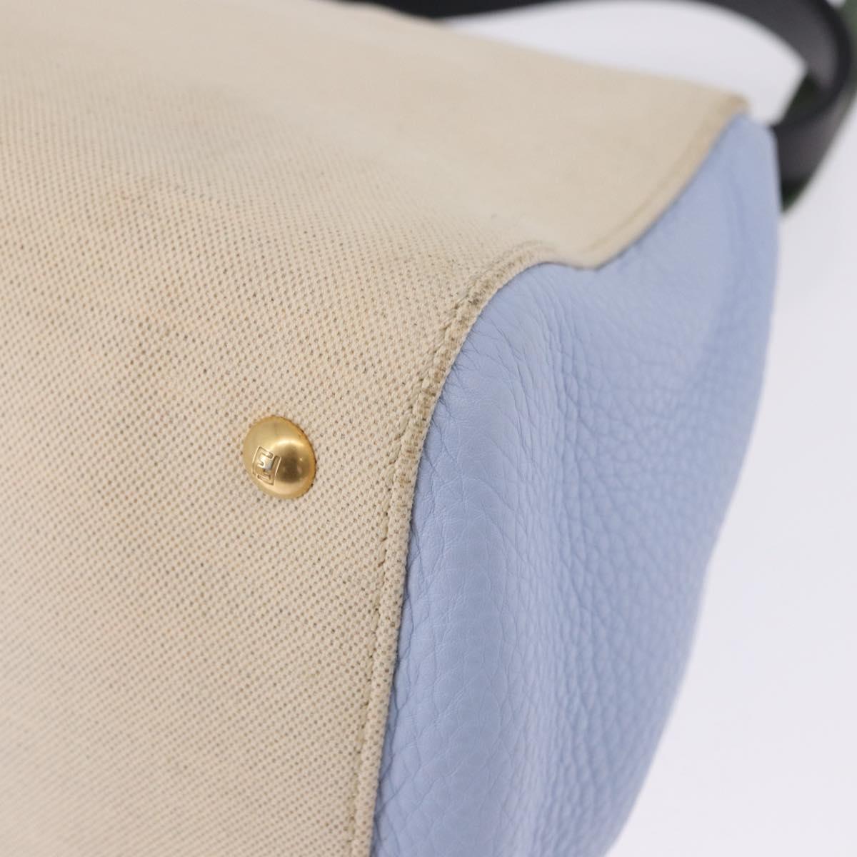 FENDI Hand Bag Canvas 2way Beige Silver Auth 195971A
