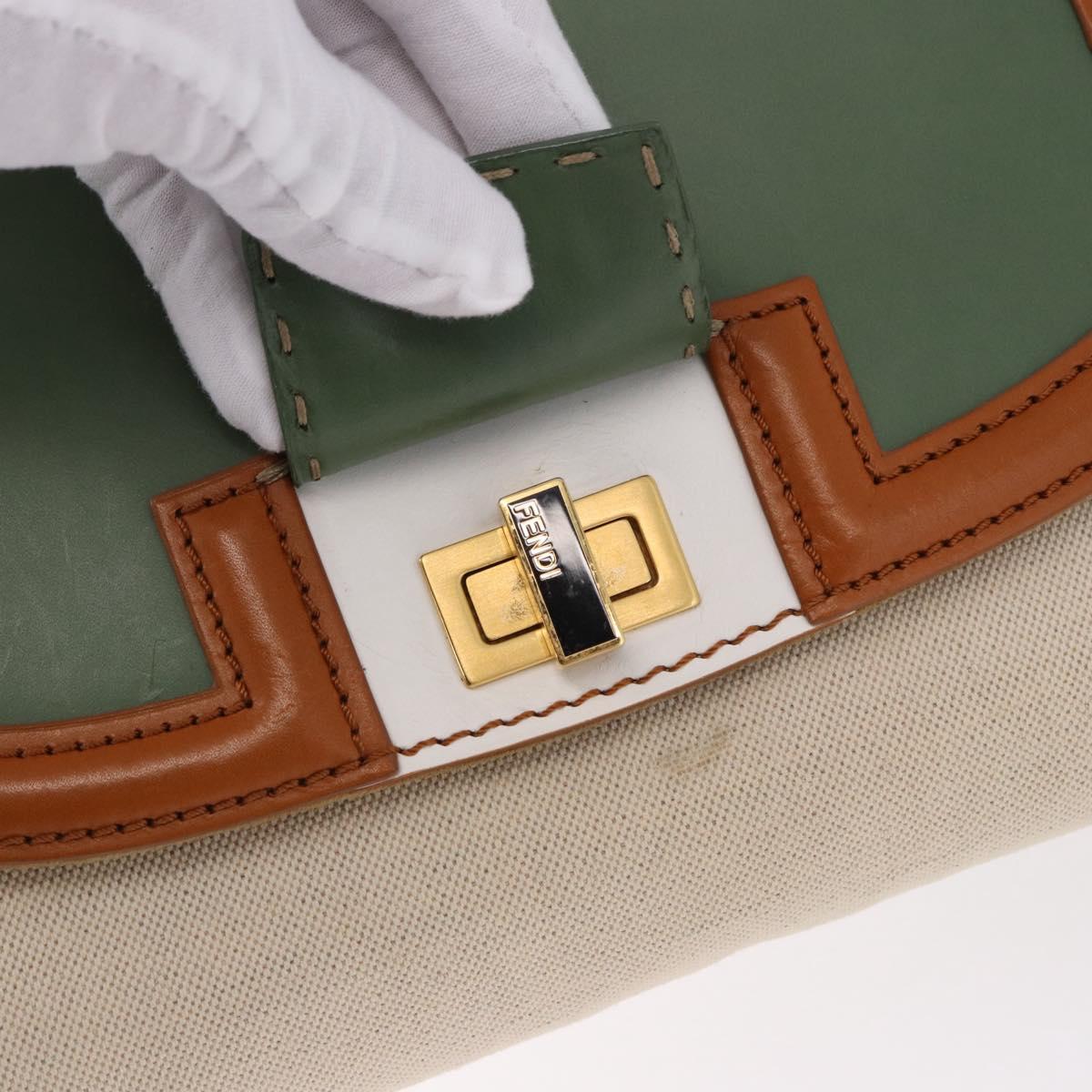 FENDI Hand Bag Canvas 2way Beige Silver Auth 195971A