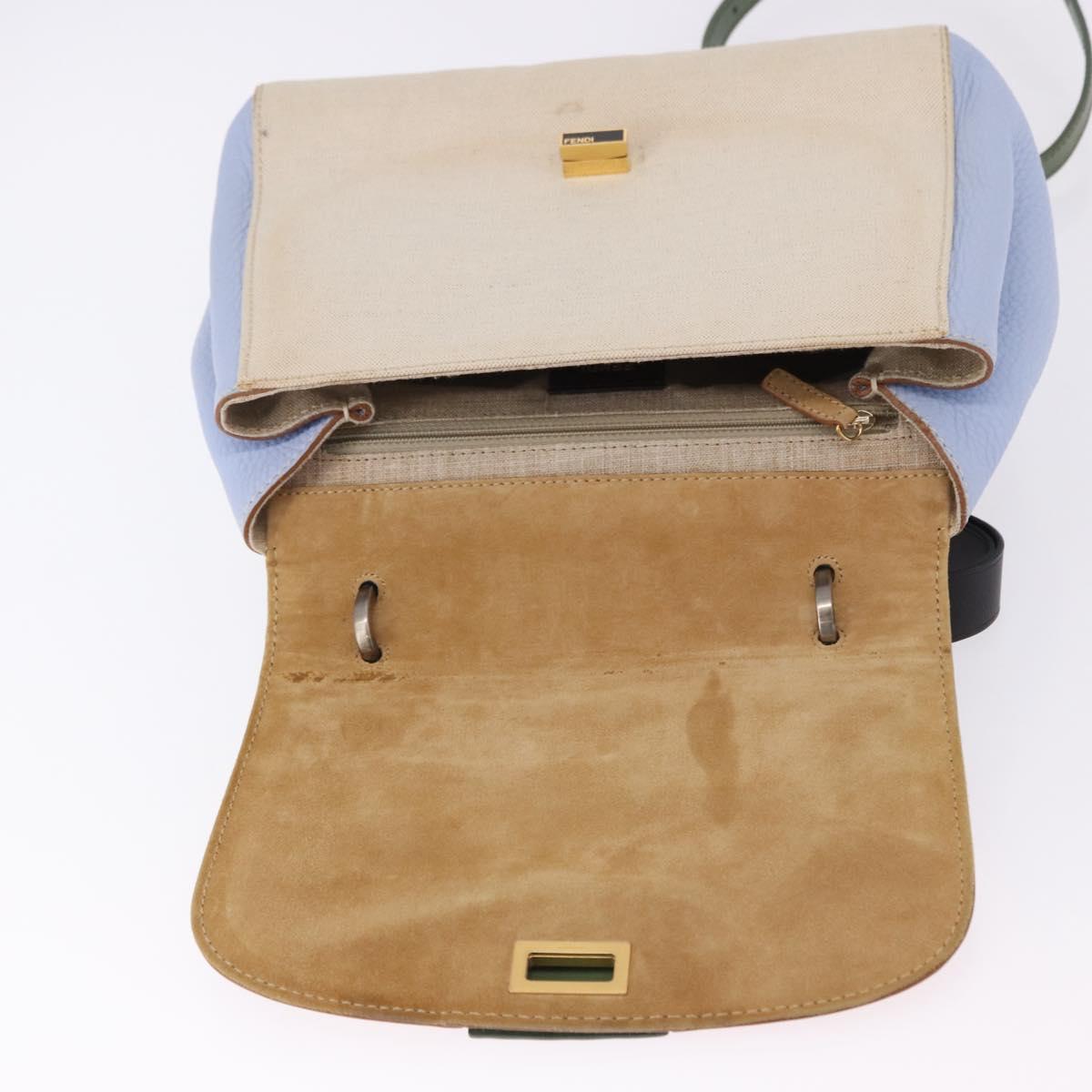 FENDI Hand Bag Canvas 2way Beige Silver Auth 195971A