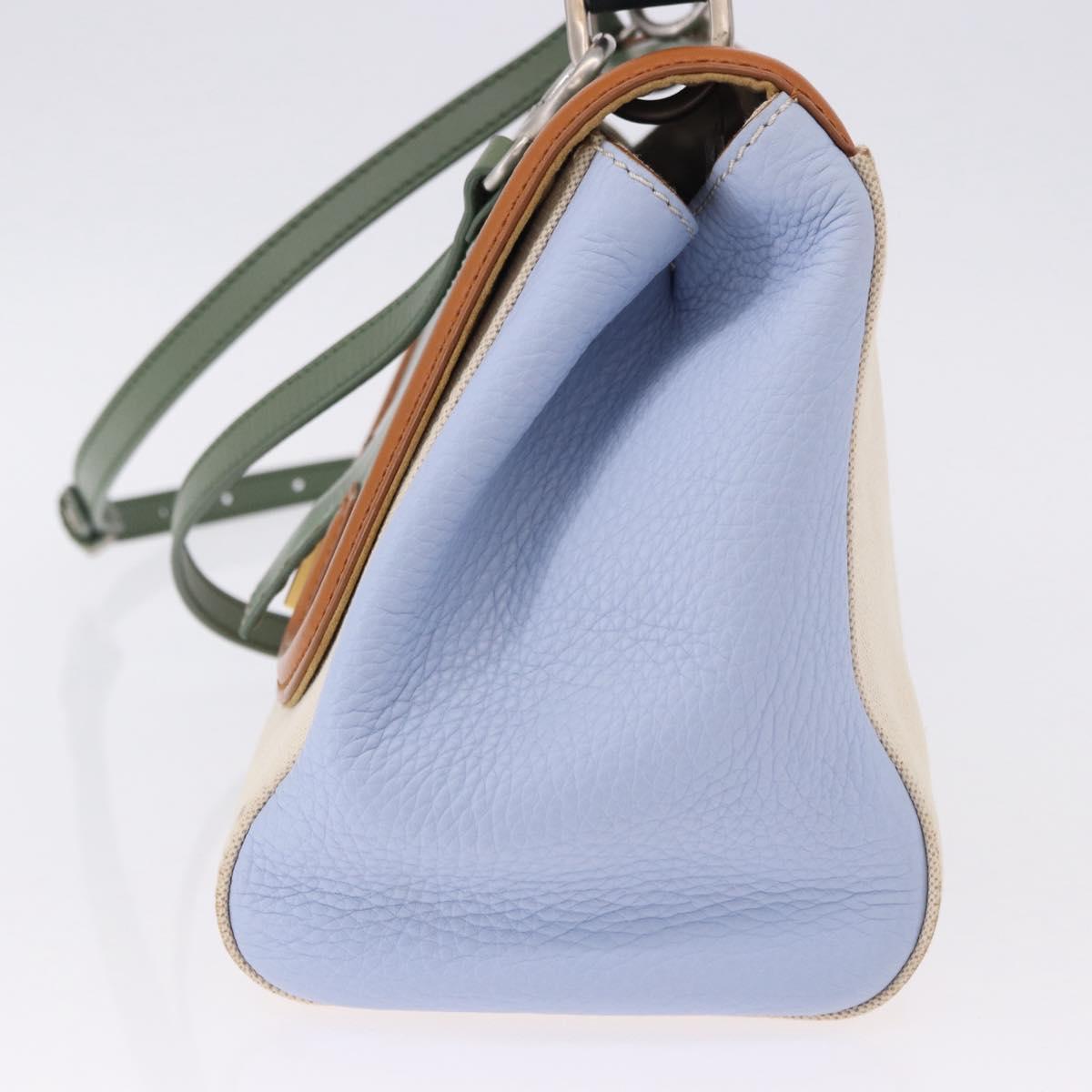 FENDI Hand Bag Canvas 2way Beige Silver Auth 195971A
