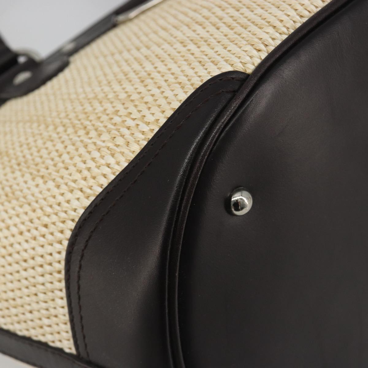 BURBERRY Hand Bag Straw Beige Silver Auth 195974A
