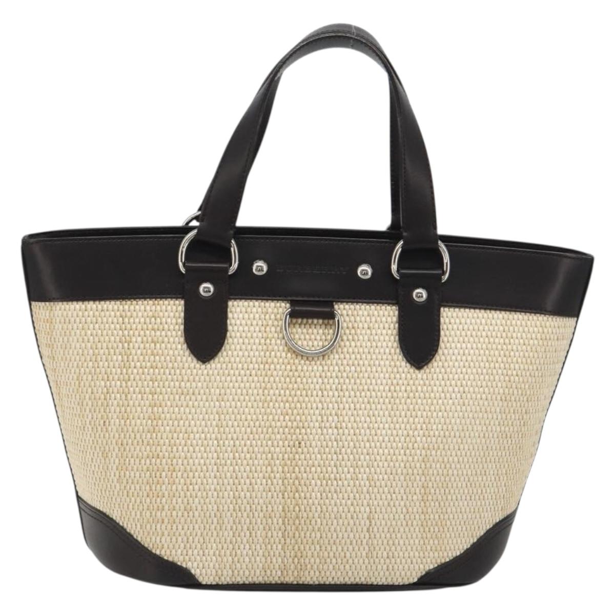 BURBERRY Hand Bag Straw Beige Silver Auth 195974A