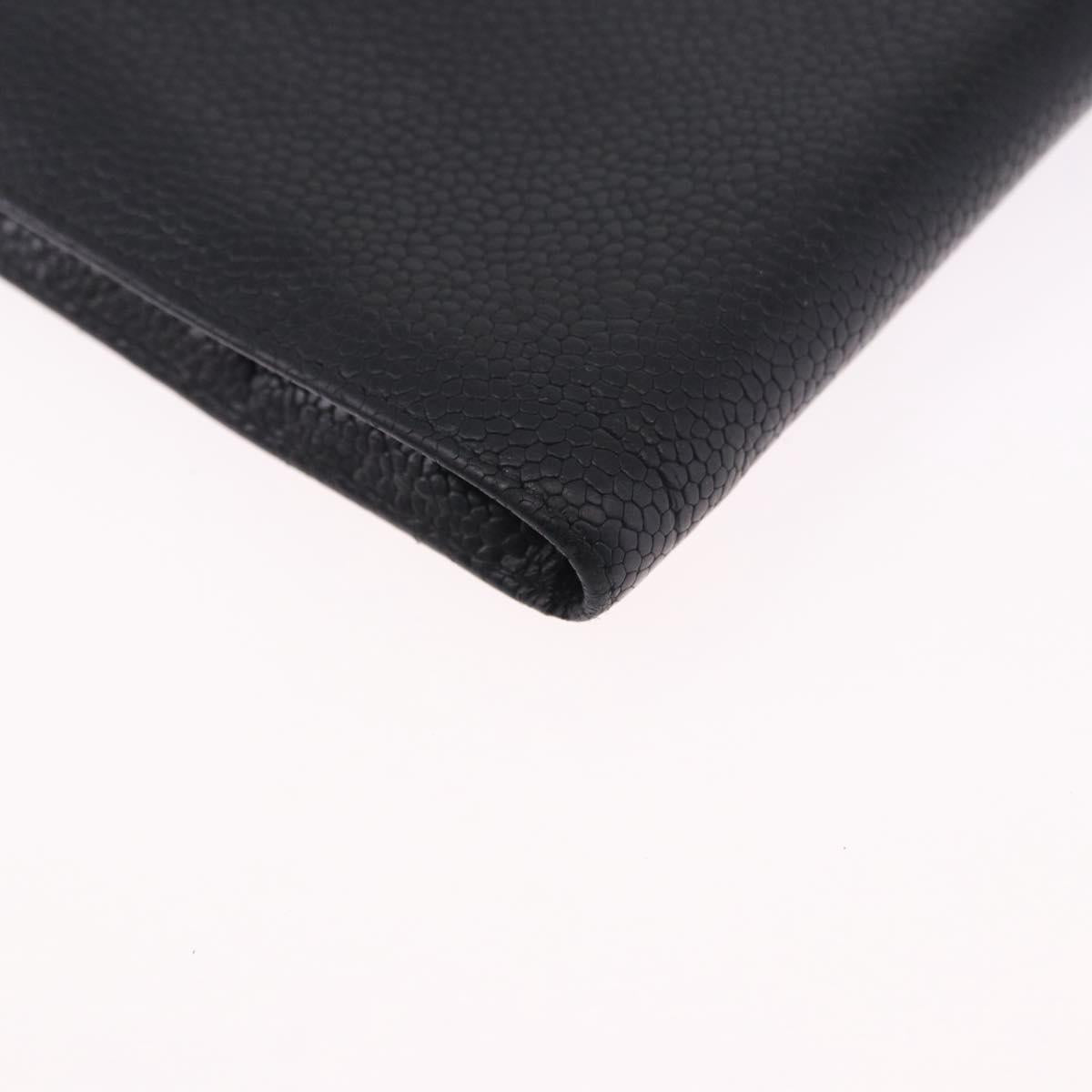 CHANEL Long Wallet Caviar Skin Black Gold CC Auth 195978