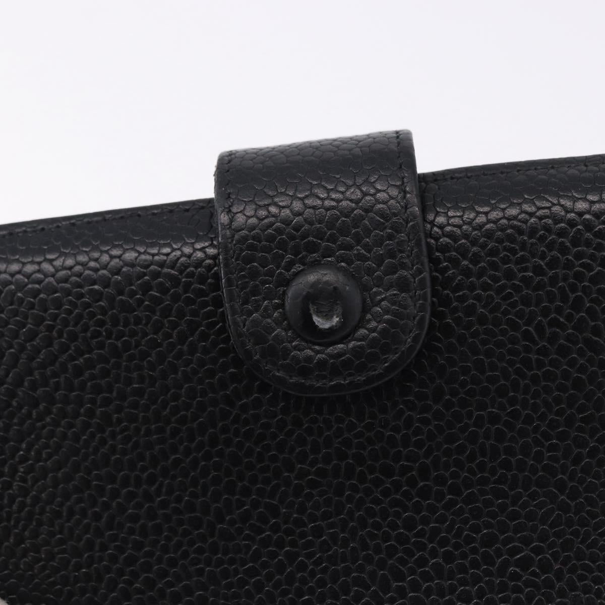 CHANEL Long Wallet Caviar Skin Black Gold CC Auth 195978