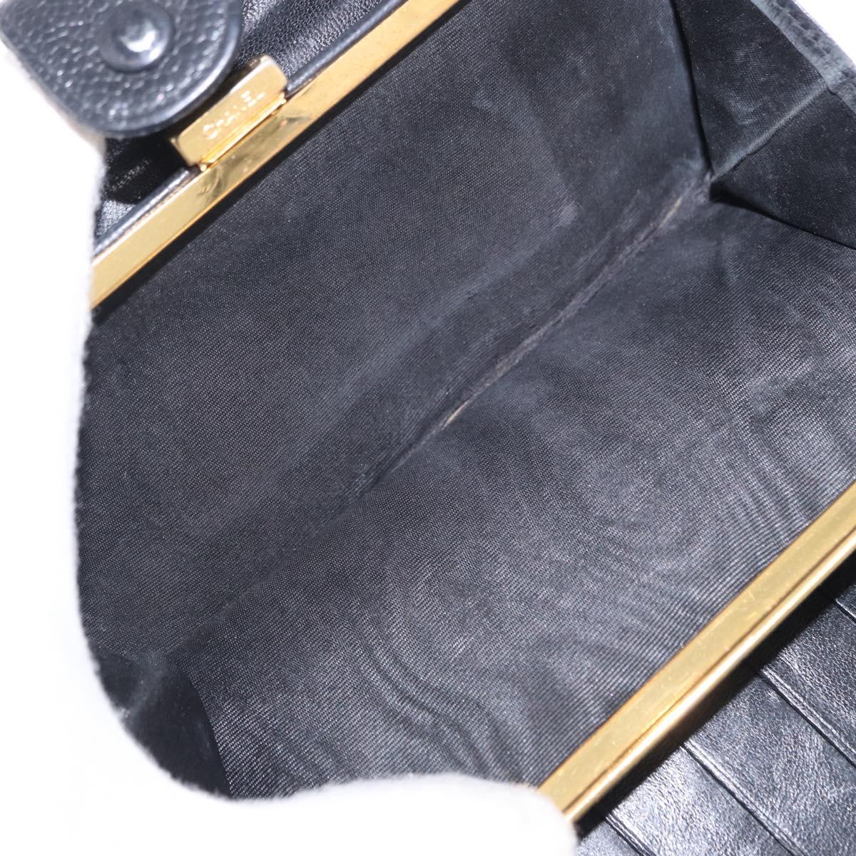 CHANEL Long Wallet Caviar Skin Black Gold CC Auth 195978