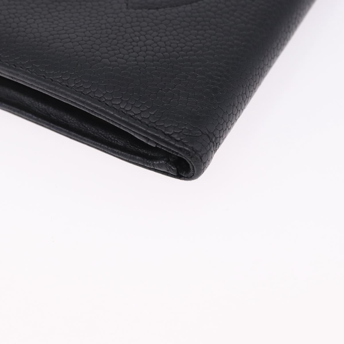 CHANEL Long Wallet Caviar Skin Black Gold CC Auth 195978