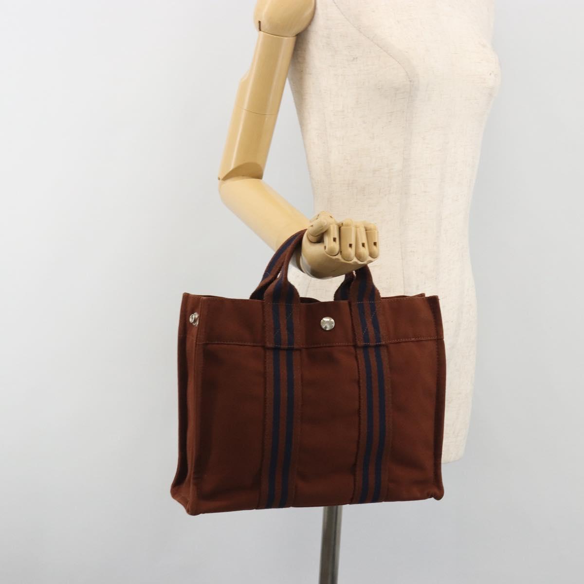 HERMES Fourre Tout PM Hand Bag Canvas Brown Silver Auth 195979A