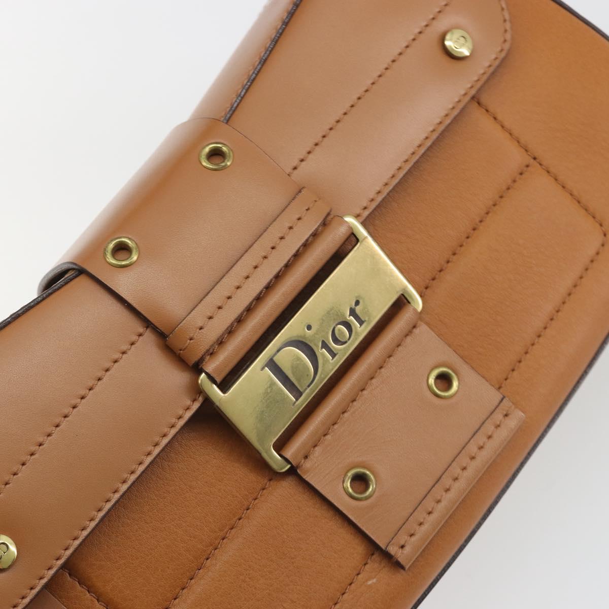 Christian Dior Street Chic Shoulder Bag Leather Brown Gold Auth 195980V