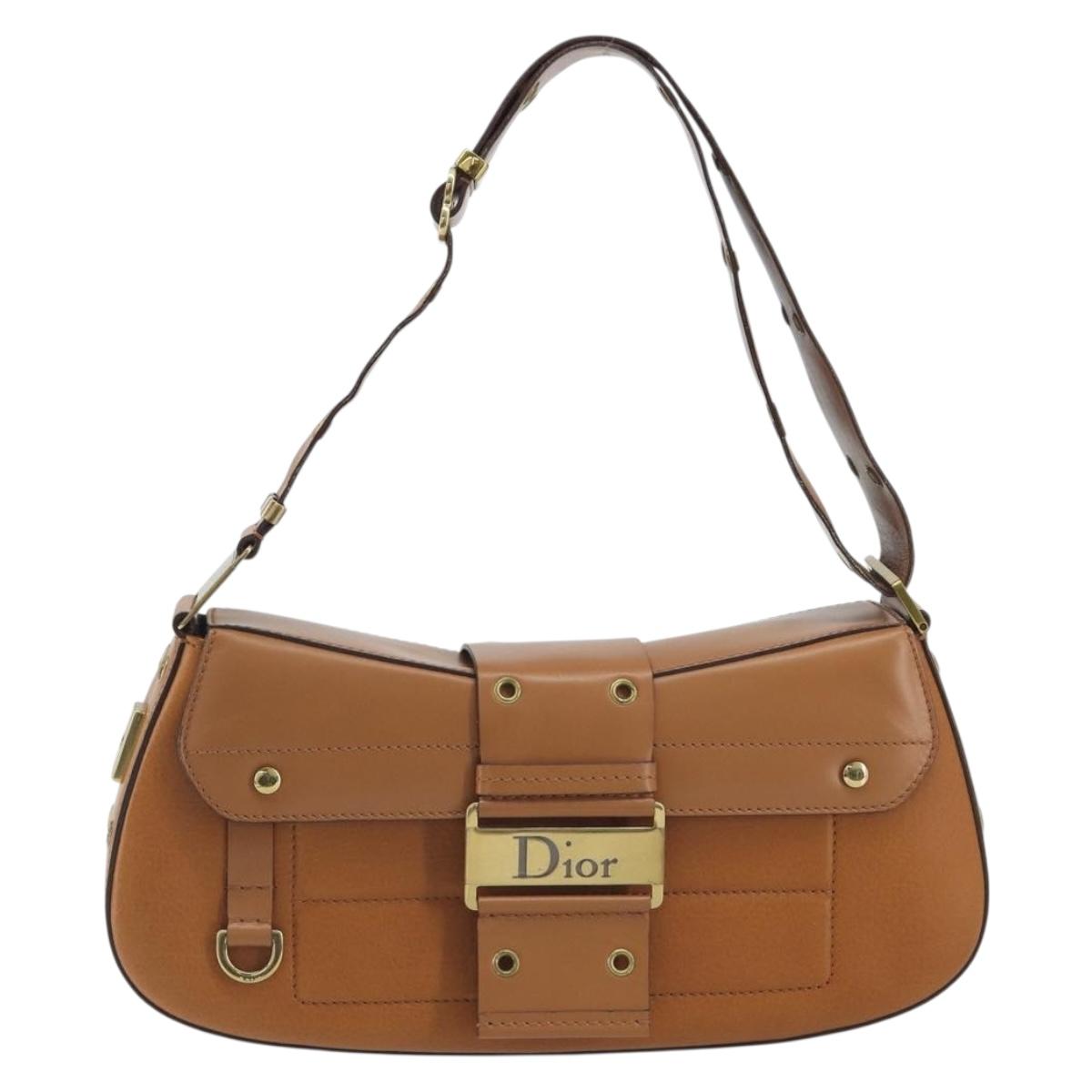 Christian Dior Street Chic Shoulder Bag Leather Brown Gold Auth 195980V