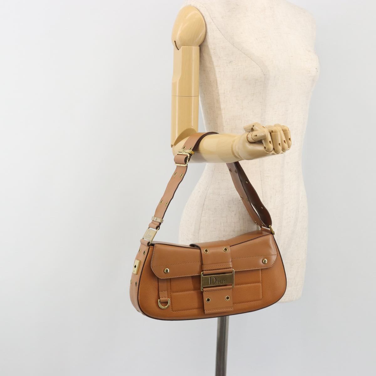 Christian Dior Street Chic Shoulder Bag Leather Brown Gold Auth 195980V