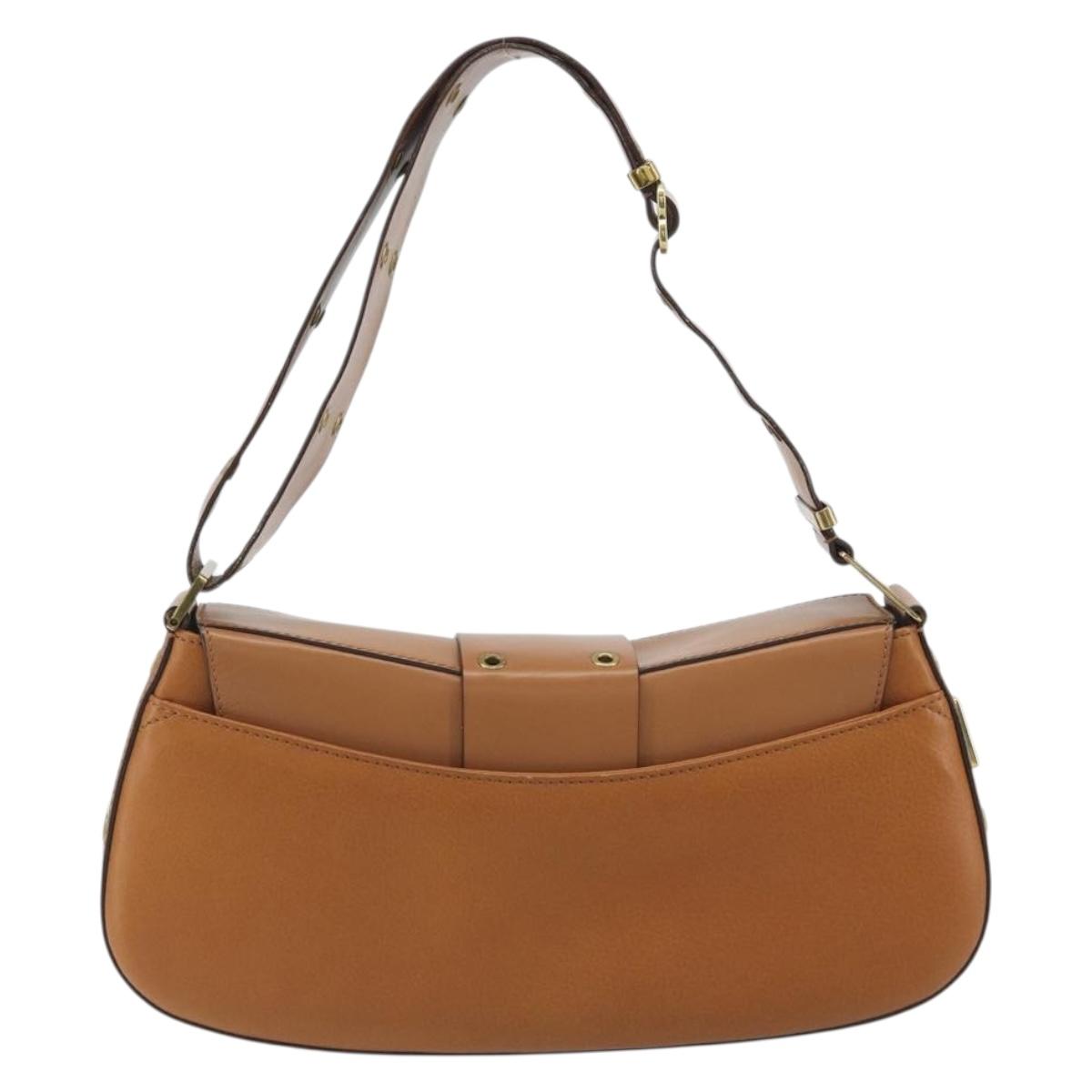 Christian Dior Street Chic Shoulder Bag Leather Brown Gold Auth 195980V
