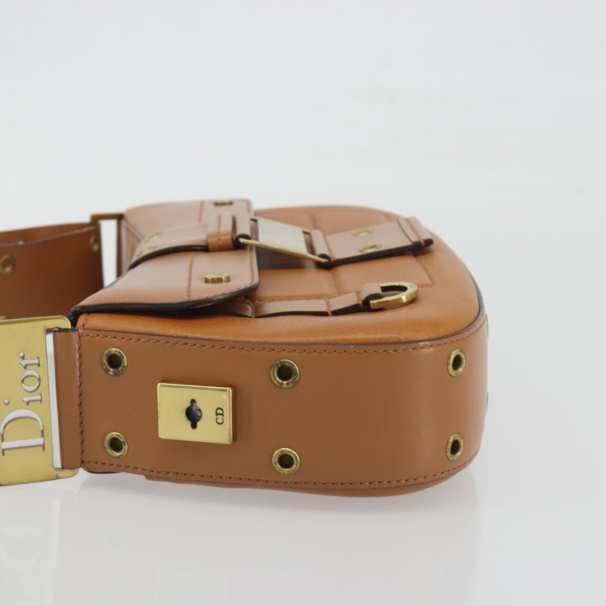Christian Dior Street Chic Shoulder Bag Leather Brown Gold Auth 195980V