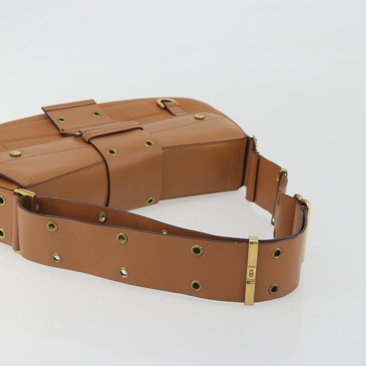 Christian Dior Street Chic Shoulder Bag Leather Brown Gold Auth 195980V