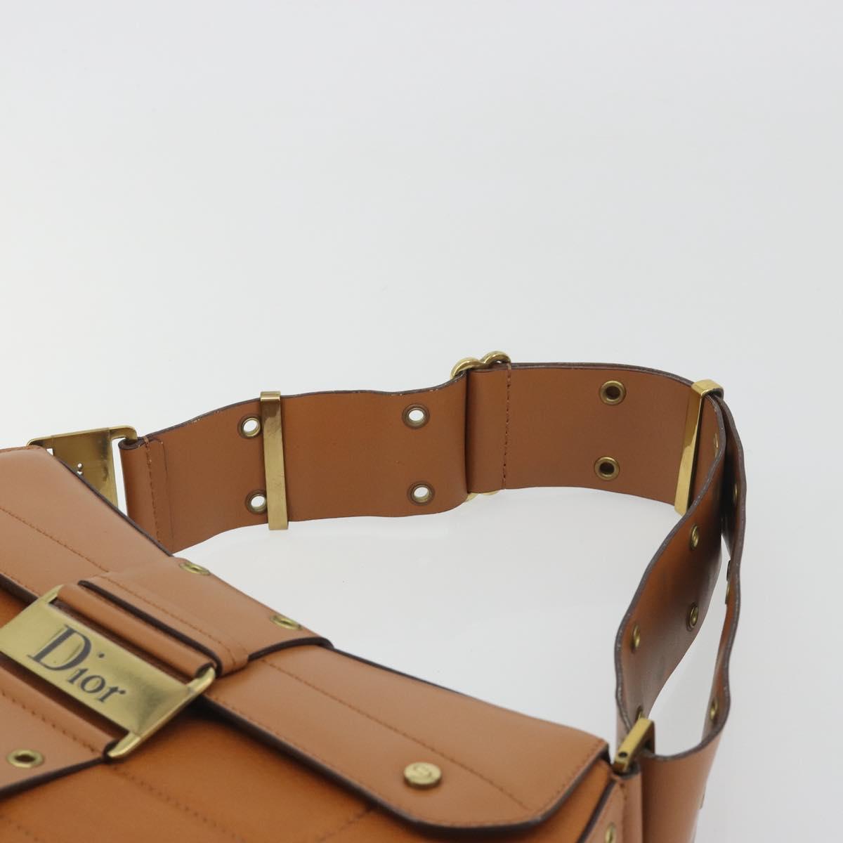 Christian Dior Street Chic Shoulder Bag Leather Brown Gold Auth 195980V