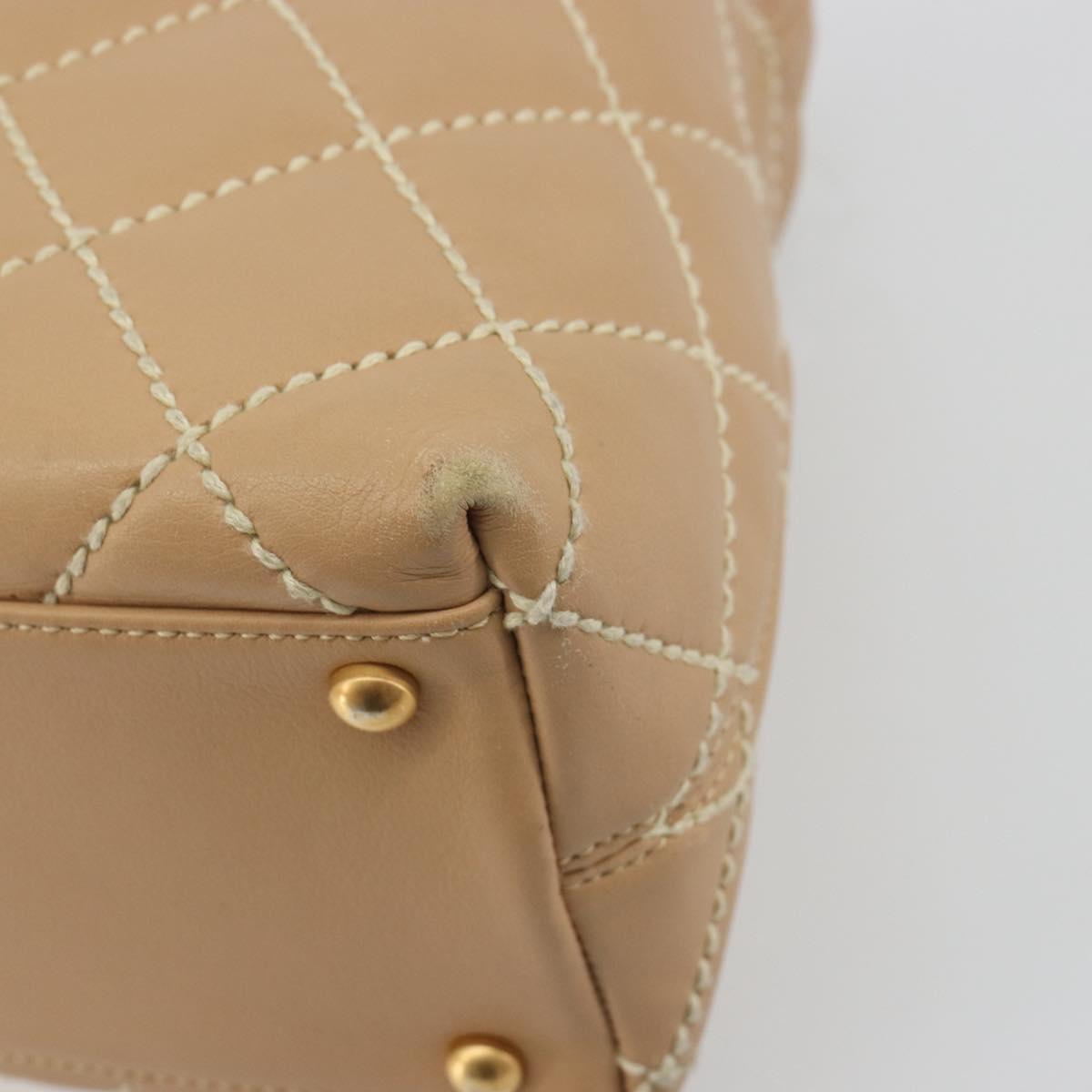 CHANEL Wild Stitch Shoulder Bag Leather Beige Gold CC Auth 195981A