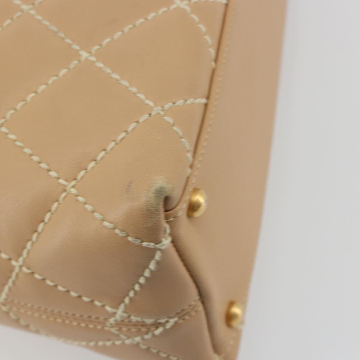 CHANEL Wild Stitch Shoulder Bag Leather Beige Gold CC Auth 195981A