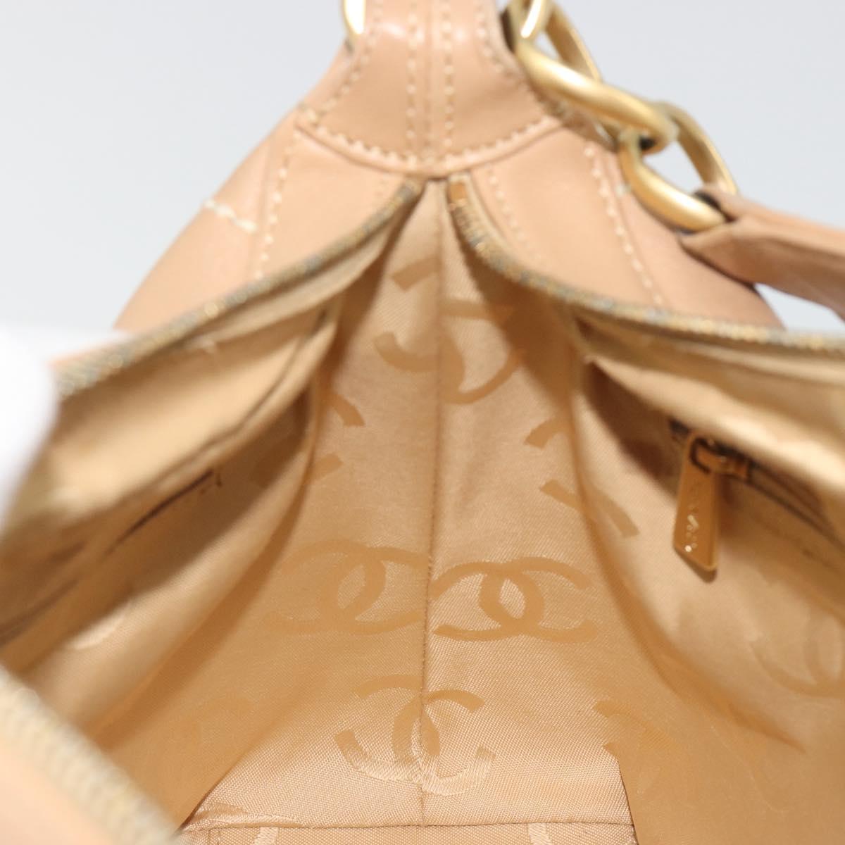 CHANEL Wild Stitch Shoulder Bag Leather Beige Gold CC Auth 195981A