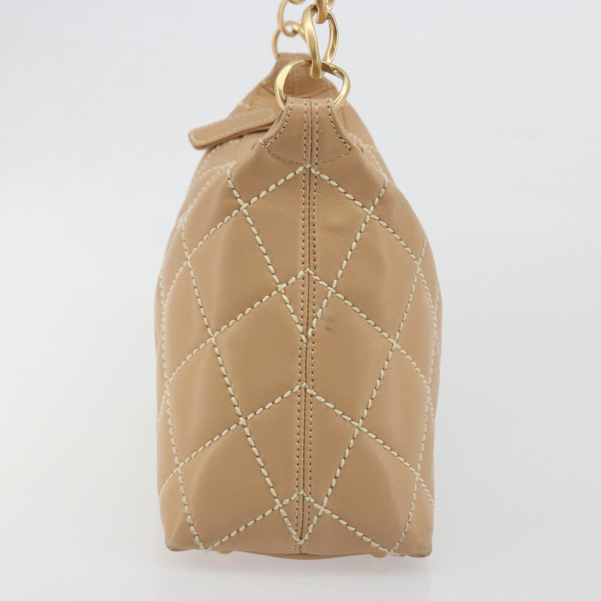 CHANEL Wild Stitch Shoulder Bag Leather Beige Gold CC Auth 195981A