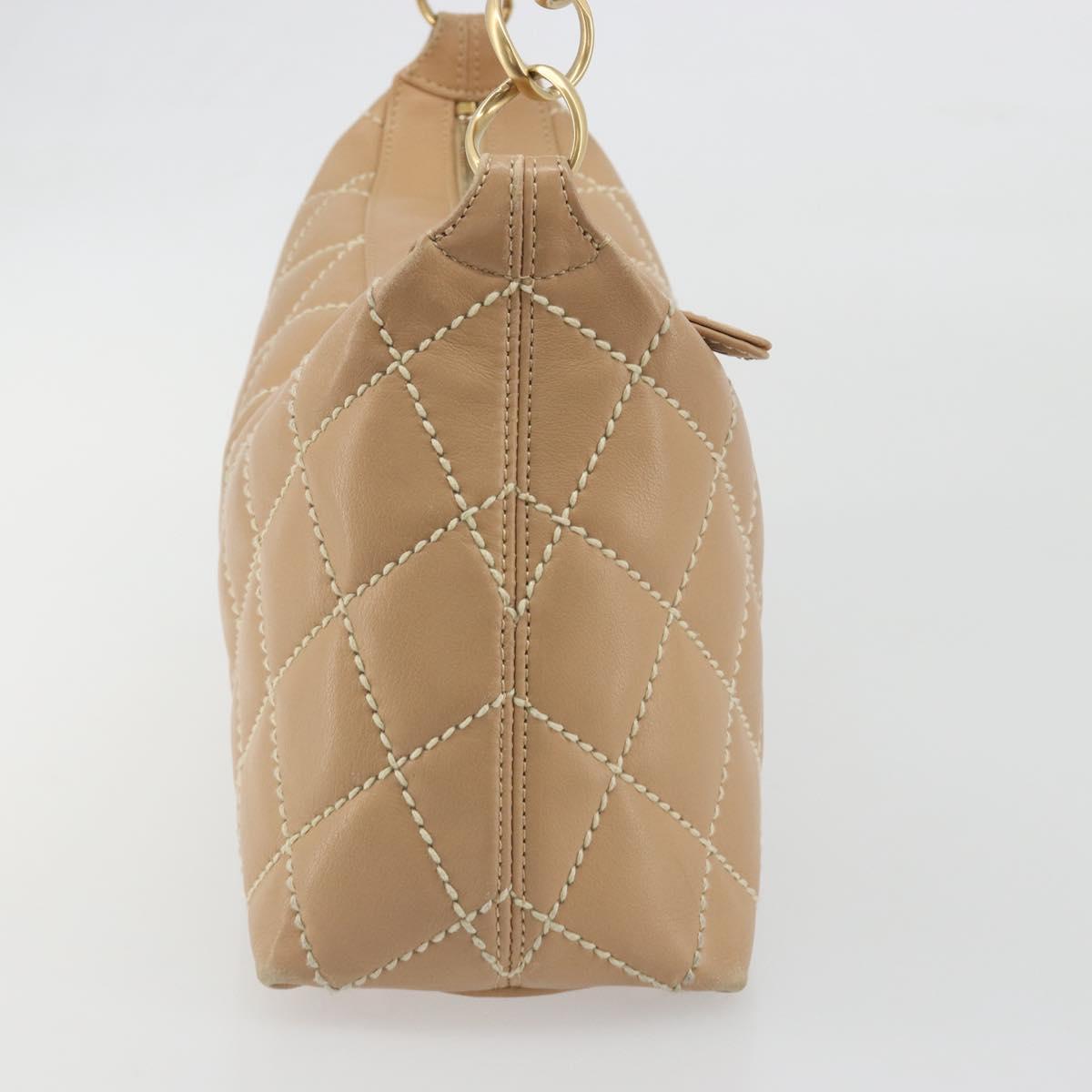 CHANEL Wild Stitch Shoulder Bag Leather Beige Gold CC Auth 195981A