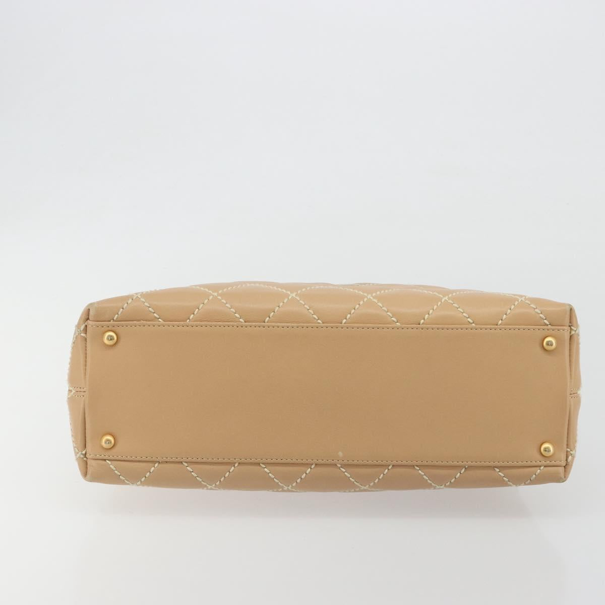 CHANEL Wild Stitch Shoulder Bag Leather Beige Gold CC Auth 195981A