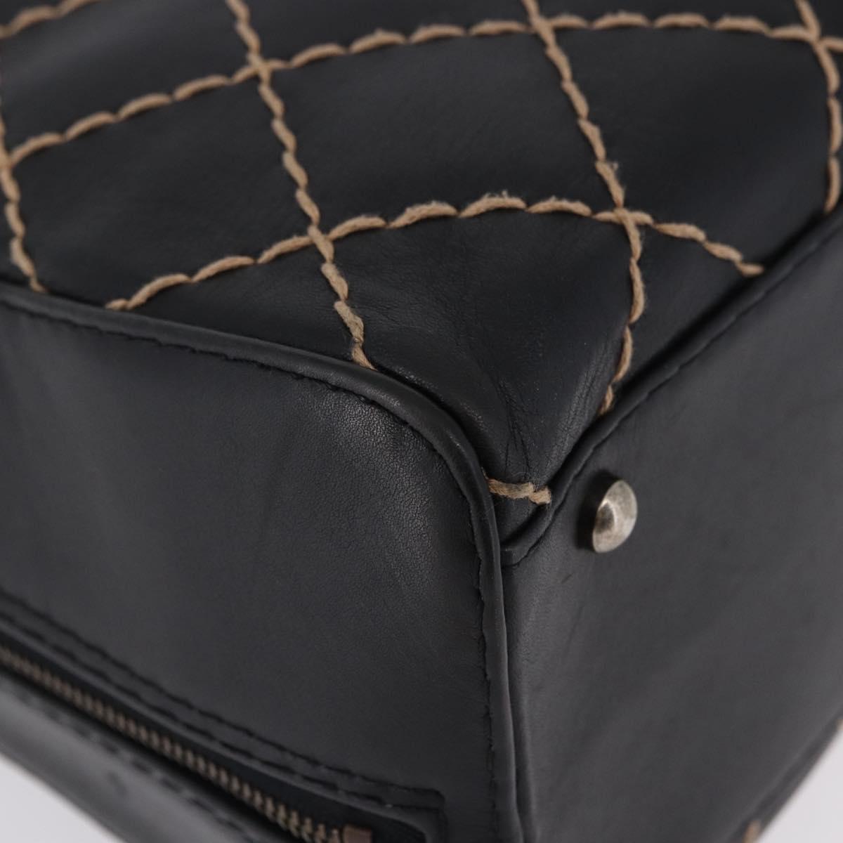 CHANEL Wild Stitch Hand Bag Leather Black CC Auth 195982V