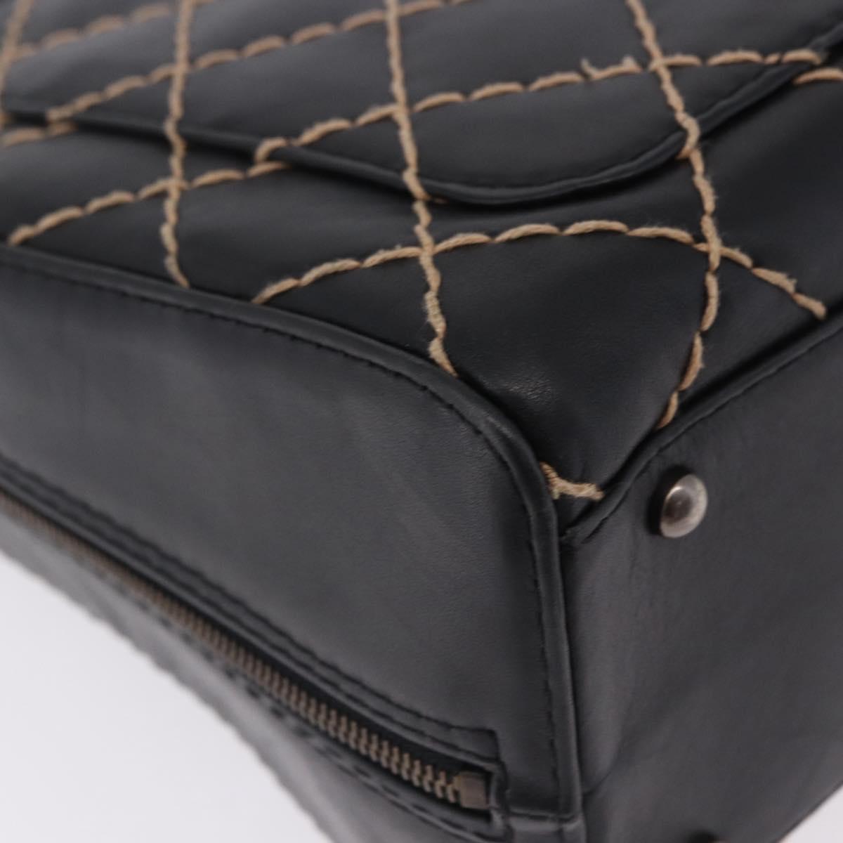 CHANEL Wild Stitch Hand Bag Leather Black CC Auth 195982V