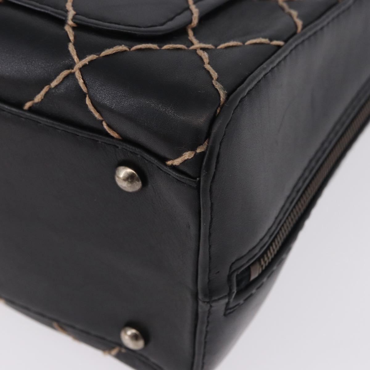 CHANEL Wild Stitch Hand Bag Leather Black CC Auth 195982V