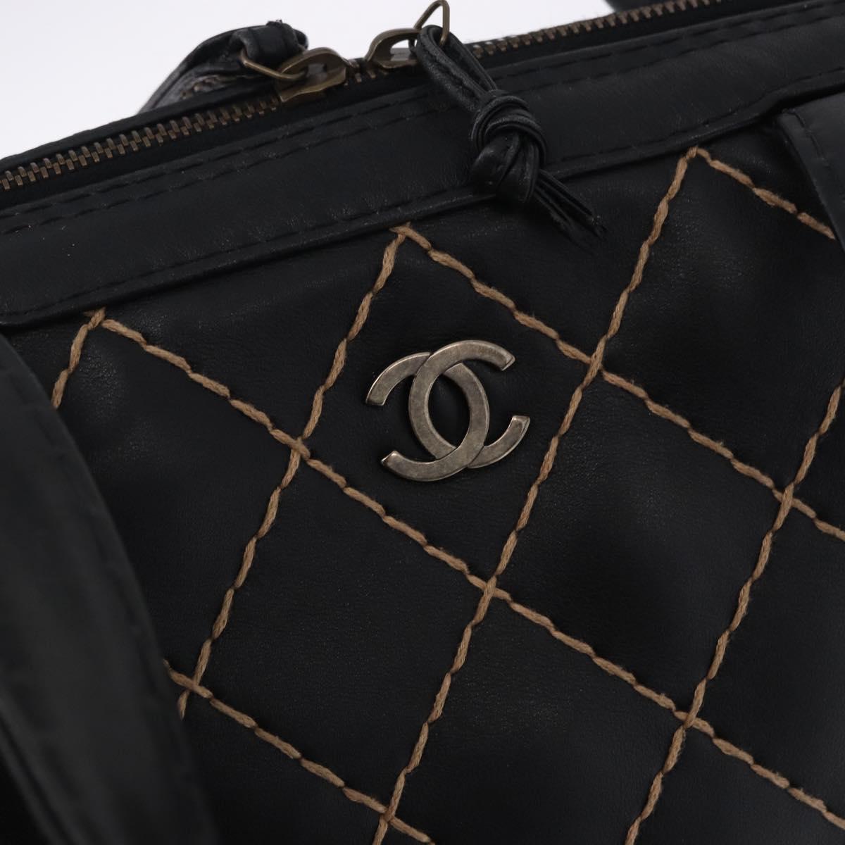 CHANEL Wild Stitch Hand Bag Leather Black CC Auth 195982V